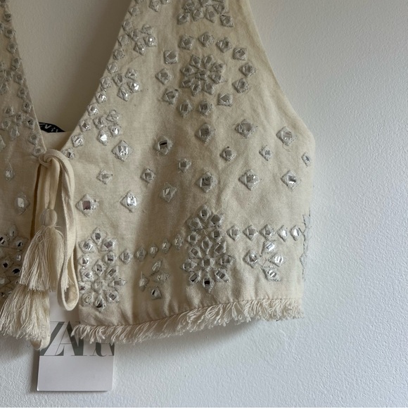 Zara Cream Embroidered Mirror Crop Top - Picture 6 of 16